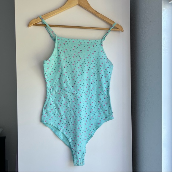 NWT Wild Fable Strap Bodysuit in Aqua Blue Floral Size S - Picture 5 of 17